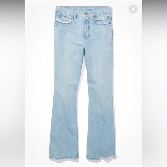 AMERICAN EAGLE Women’s Light Wash 90s Flare Destroyed Denim Jeans Sz 14 - Picture 1 of 14